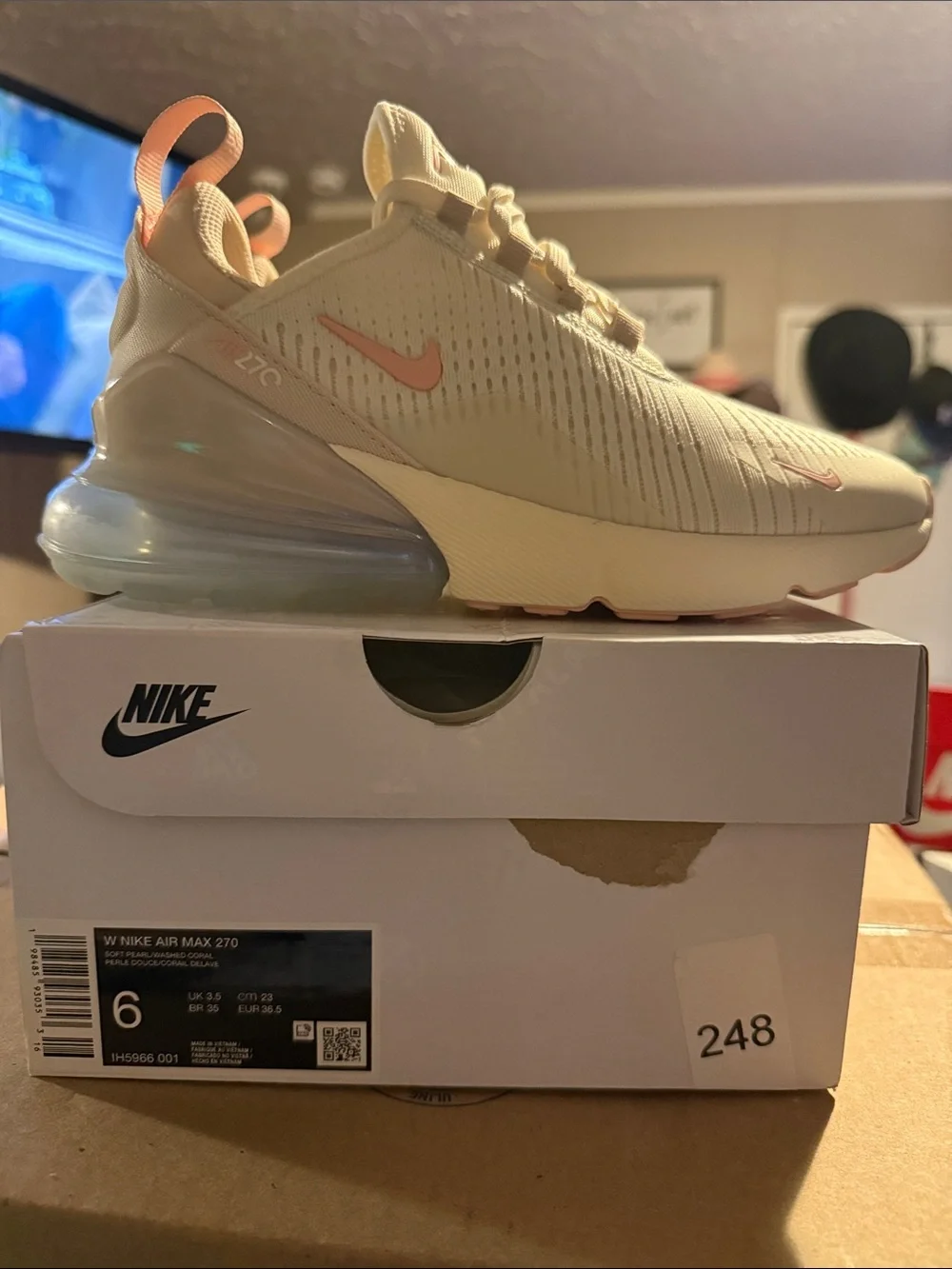 Nike Women's Air Max 270 Sneakers - Cream with Soft Pink Accents